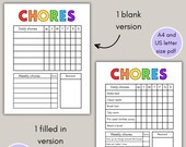 Chore Chart for Kids Family Chore Chart Chore Chart - Etsy