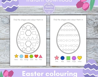 Easter shape match, matching game printable, Easter toddler activity, preschool easter printable, Easter colouring pages, fine motor skills