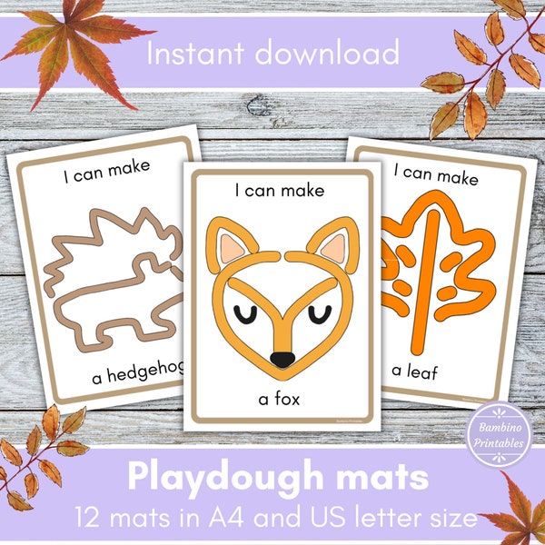 12 autumn play dough mats, loose parts play, playdough, play doh activity, printables, play dough accessories, kids activities