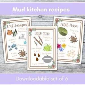 Mud kitchen recipe cards, printable flash cards, sensory play activities, outdoor activities, forest school, nature activity, eyfs resource image 7