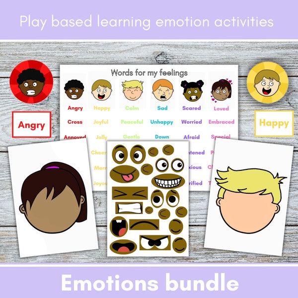 Emotions activity bundle for preschoolers, understanding emotions and feelings, emotional regulation activities, child mental health tools