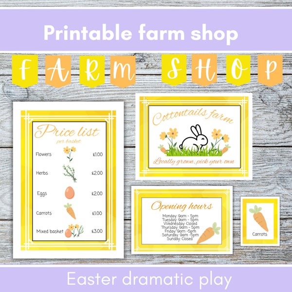 Easter dramatic play, farm shop pretend play, role play area, classroom dramatic play, Easter pretend play, Montessori play printables