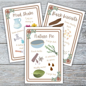 Mud kitchen recipe cards, printable flash cards, sensory play activities, outdoor activities, forest school, nature activity, eyfs resource image 5