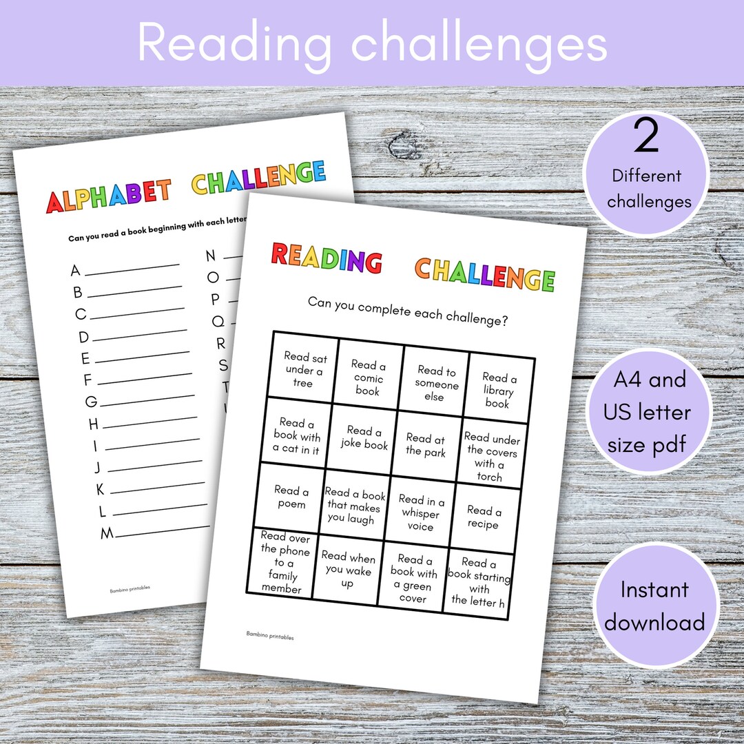 Reading Challenge Printable for Kids, Reading Tracker, Reading Log, Digital Download, Reading ...