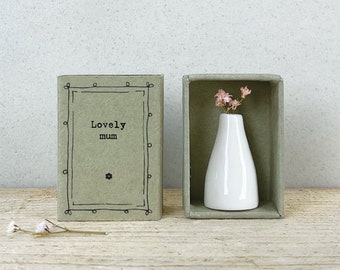 East of India Tiny Porcelain Flower Vase - Lovely Mum - Matchbox Gift - Mothers Day Gift