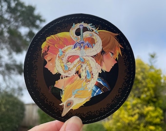 LOZ| Zelda PU leather circle coaster | Zelda and Link coaster | 4in