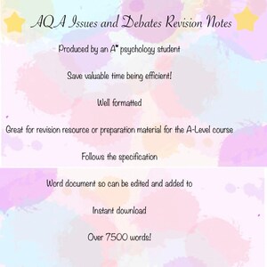 A* AQA A Level Psychology Issues and Debates Revision notes