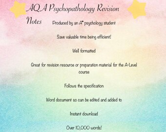 A* AQA A Level Psychology Psychopathology revision notes