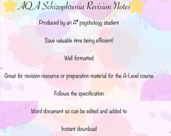 A* AQA A Level Psychology Schizophrenia Revision notes
