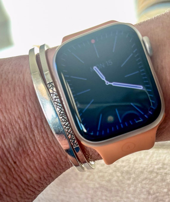 Etched sterling silver stacking cuff bracelet - image 3