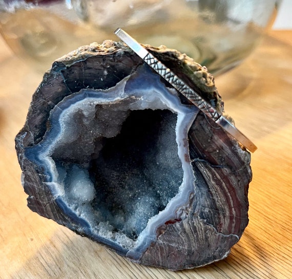 Etched sterling silver stacking cuff bracelet - image 1