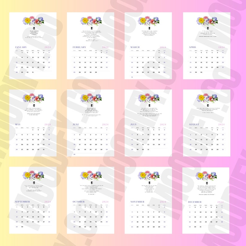 Bridgerton Calendar Exclusive Design Pollin Bridgerton Printable Printable Quotes A4, US Letter