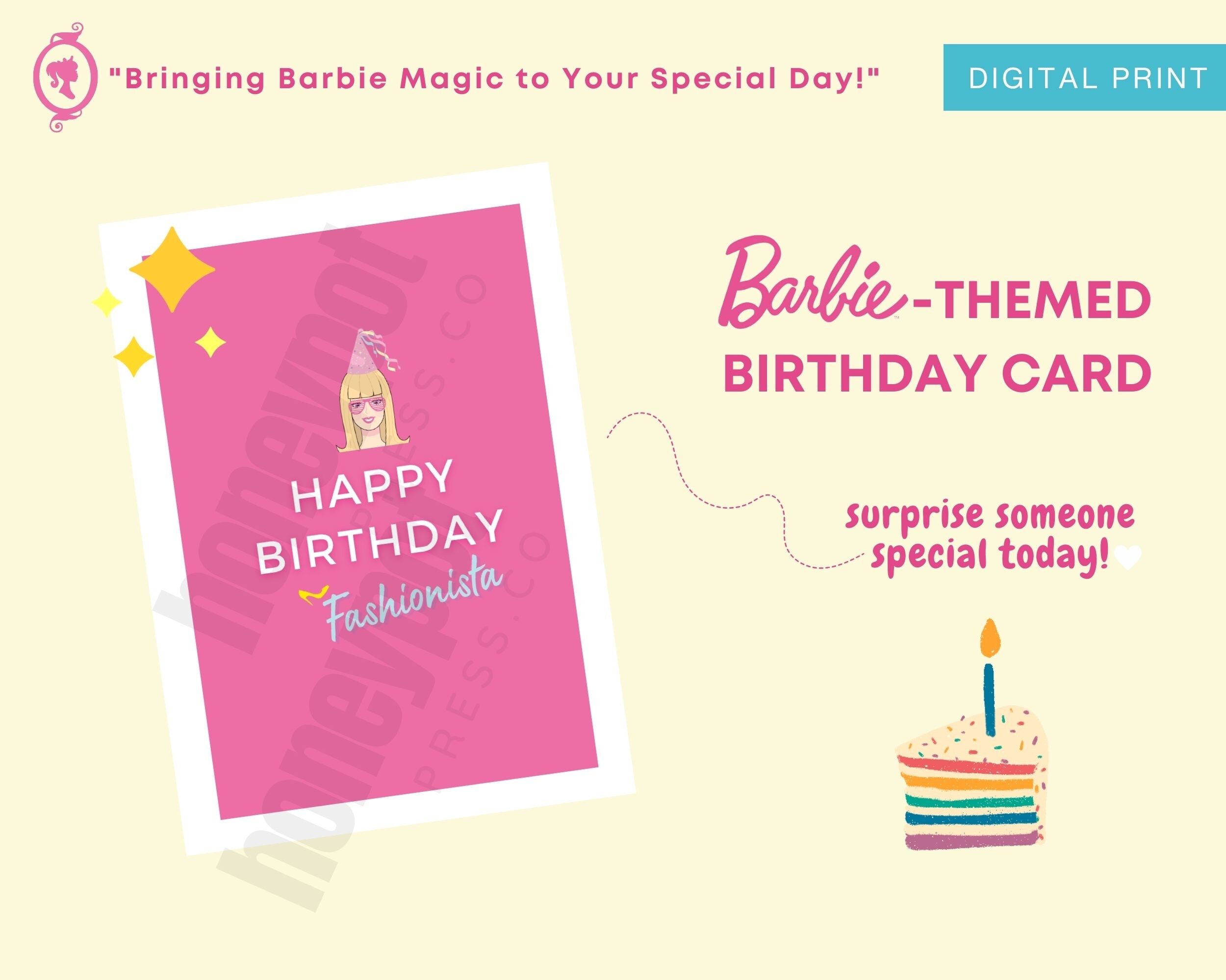 Printable Birthday Card Birthday Card Barbie Inspired - Etsy