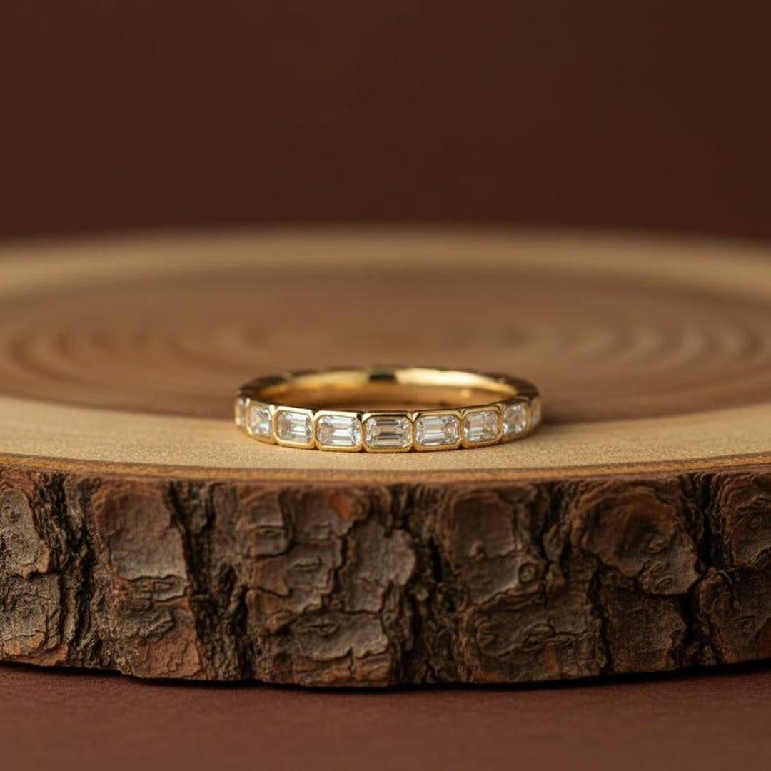 Emerald Cut Moissanite Eternity Band, 14k Yellow Gold Vermeil Ring - Etsy