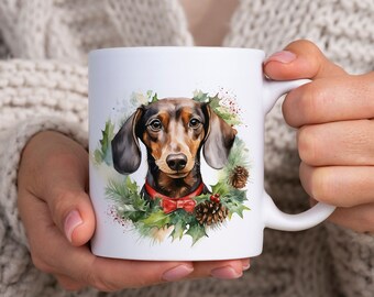 Taza de café de Navidad Dachshund / Taza de raza de perro Dachshund / Regalo de amante de Dachshund / Regalo de propietario de Dachschund