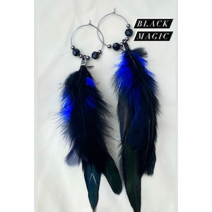 Rooster Feather Earrings - Black Magic