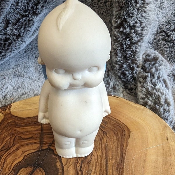 Vintage 3.5" Bisque Classic Kewpie Doll with Blue Wings on Back | Eyes are Shut or Unpainted