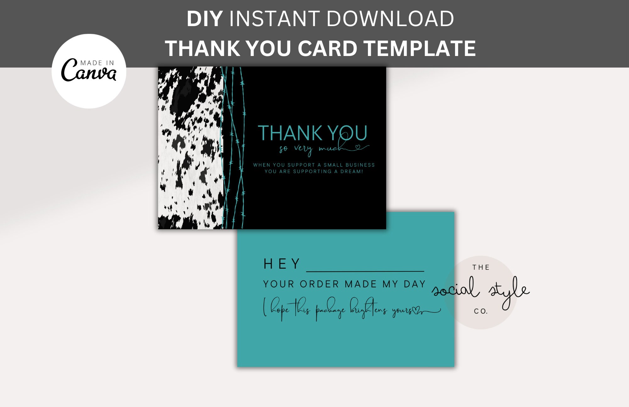 Cow Print Thank You Card Template Western Thank You Card Template ...