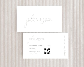 Elegante sjabloon voor visitekaartjes QR-code | DIY afdrukbaar visitekaartje | Zakelijke branding | Minimaal visitekaartjecanva | Direct downloaden