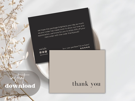 Elegant Thank You Card Template | Beige & Black Business Branding (Canva Digital Download)