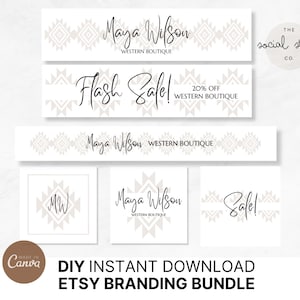 Aztec Etsy Cover | Etsy Business Kit | Etsy Bundle | Canva Editable Template | Etsy Icon | Western Etsy Cover | Western Business Branding