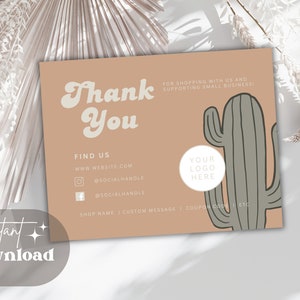 Western Cactus Geschäft Dankeskarten-Vorlage | Rustikale Danksagungskarte | Business Insert | Bearbeitbare Vorlage