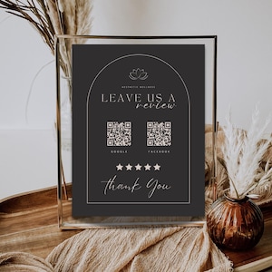 Boho Aesthetic Leave Us A Review Canva Template | QR Code Sign Template | Business Review Sign | Review Us Template | Instant Download