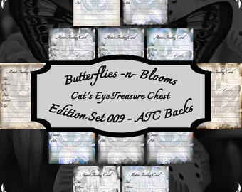Butterflies -n- Blooms - Edition Set 009 - Artist Trading Card (ATC) Backs - Printable Digital Download Set. Springtime Scrapbook.