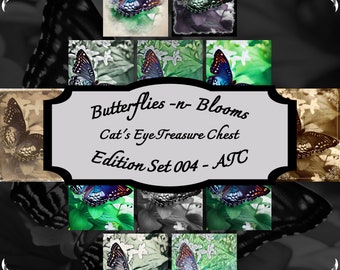 Butterflies -n- Blooms - Edition Set 004 - Artist Trading Cards (ATC) - Printable Digital Download Set. Springtime Scrapbook.