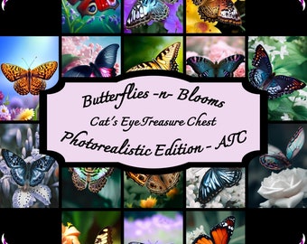 Butterflies -n- Blooms - Photorealistic Edition - Artist Trading Cards (ATC) - Printable Digital Download Set. Springtime Scrapbook.