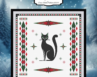 Retro Cat Cross Stitch Pattern, Atomic Cat Cross Stitch, Mid-Century Cross Stitch, Modern Art Cross Stitch, Art Deco Cross Stitch 603.10