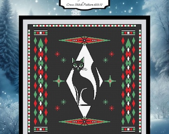 Retro Cat Cross Stitch Pattern, Atomic Cat Cross Stitch, Mid-Century Cross Stitch, Modern Art Cross Stitch, Art Deco Cross Stitch 603.12