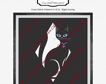Retro Cat Cross Stitch Pattern, Atomic Cat Cross Stitch, Mid-Century Cross Stitch, Modern Art Cross Stitch, Art Deco Cross Stitch 620.01