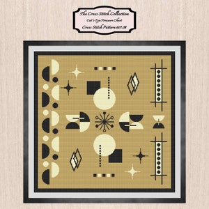Retro kruissteekpatroon, kruissteek uit het midden van de eeuw, moderne kunst kruissteek, Art Deco kruissteek, vintage kruissteekcollectie 601.08
