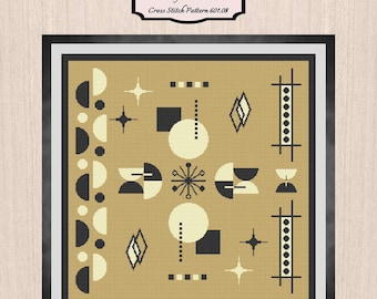 Retro Cross Stitch Pattern, Mid-Century Cross Stitch, Modern Art Cross Stitch, Art Deco Cross Stitch, Vintage Cross Stitch Collection 601.08