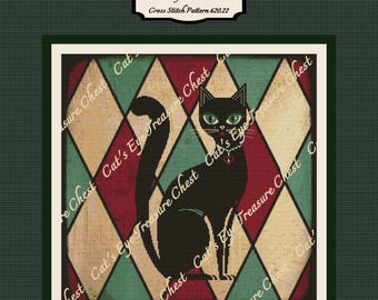 Retro Cat Cross Stitch Pattern, Atomic Cat Cross Stitch, Mid-Century Modern Cross Stitch, Modern Art Cross Stitch, Vintage, Harlequin 620.22