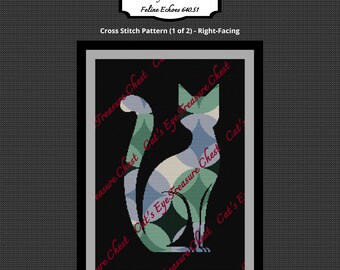 Feline Echoes, Retro Cat Silhouette Cross Stitch Pattern, Atomic Cat, Mid-Century Modern, Art Deco, Minimalist, Geometric, Abstract. 640.51