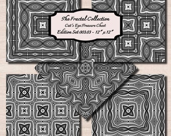 Junk Journal Paper, Scrapbook Paper, Ephemera Pages - 12"x12" Printable Digital Download Set - The Fractal Collection - Edition 003.03