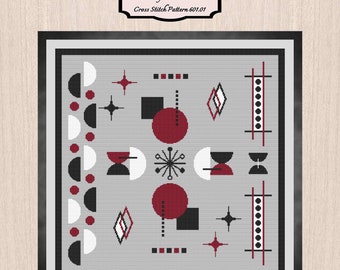 Retro Cross Stitch Pattern 601.01. Mid-Century Cross Stitch, Modern Art Cross Stitch, Art Deco Cross Stitch, The Cross Stitch Collection.