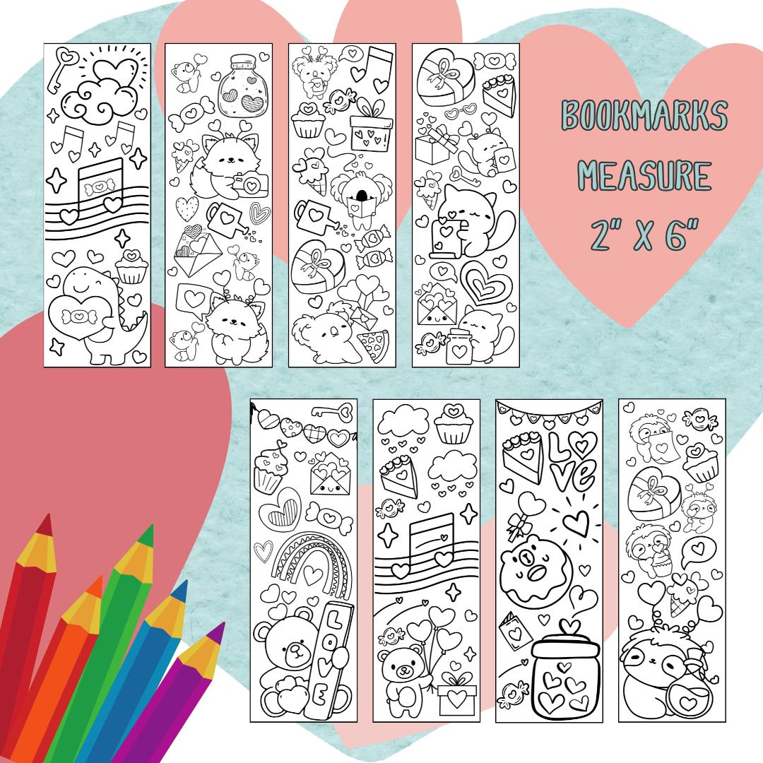 Valentine Coloring Bookmarks | Printable Valentines Day Bookmarks Set ...