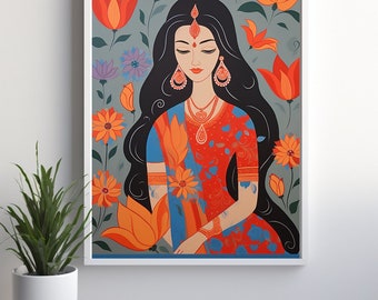 India hindú novia templo indio arte indio vintage arte indio folklore impresión imprimible Pichwai pintura pintura india arte de la pared india