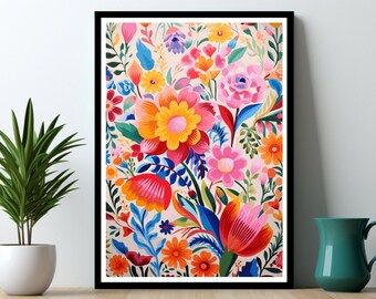 Abstract Floral Botanical Wall Art Colorful Floral Art Abstract Wall Art Acrylic Art Living Room Decor Flower Art Print Digital Download