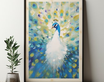 White Peacock Painting Peacock wall art White Peacock Art Peacock Print Animal Print Peacock Art Print Living Room Decor Peacock wallpaper
