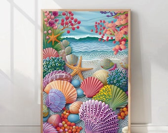 Coral Reef Artwork, Coral Reef Illustration, Sea life Painting, Underwater Life Art, Beach House Wall Decor, Coral Nursery, Coral Painting