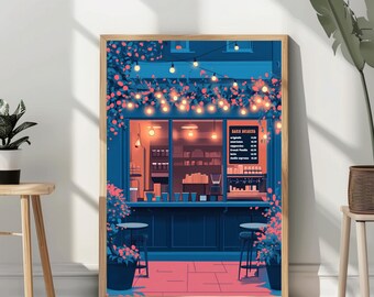 Bean Dreams Coffee Shop Print Coffee shop Wall Art Kitchen and Dining Art Cafe Poster Colorful Wall Art Dining Area Decor Coffee Lover Gift