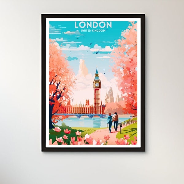 London Travel Print/ Poster - Royaume-Uni, Affiche de Londres, Impression Big Ben, Cadeau de mariage, Cadeau d’anniversaire, Texte personnalisé, Cadeau personnalisé