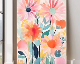 Abstracte bloemenprint bloemen muurkunst heldere bloemenprint bloemen aquarel schilderij kleurrijke bloem poster kleurrijke kunst Flower Art Print