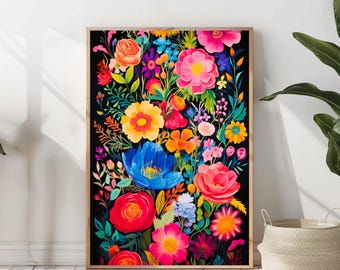 Abstrakt blomkonst Abstrakt blomtryck Blommig botanisk väggkonst Blomkonsttryck Färgglad väggkonst Rosa blomtryck Abstrakt väggkonst