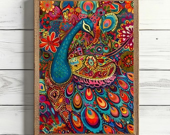 Vibrant Peacock Print | Colorful Indian Mughal Art (Digital Download)