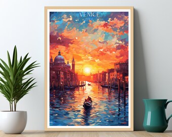 Venecia, Italia. Lámina de viaje tradicional. Póster de Venecia. Obra de arte de Venecia. Regalo de cumpleaños. Regalo de boda. Texto personalizado. Regalo personalizado.